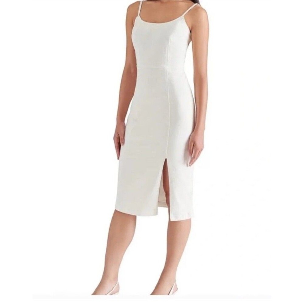 Steve Madden White Denim Dress Sleeveless Pencil Strappy Sleeve NEW Small